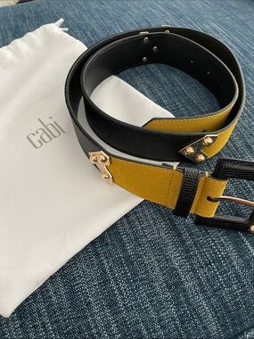 CAbi Black and Mustard Two-Tone Leather Belt with Gold Hardware, No. 4593 size M